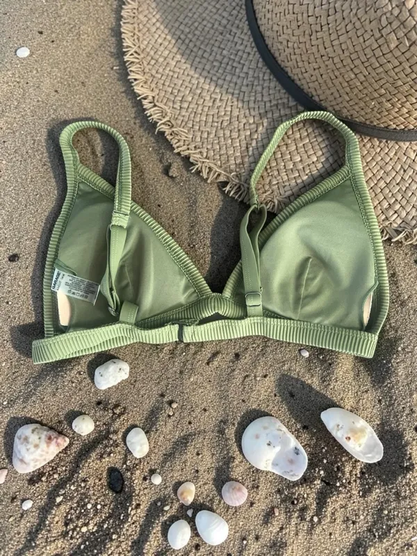 Garage Olive Ribbed Triangle Bikini Set - Image 12