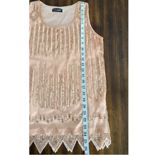 PrettyGuide Rose Gold Sequin Flapper Tank Top Sleeveless Mesh Scalloped Hem S‎ - Image 10