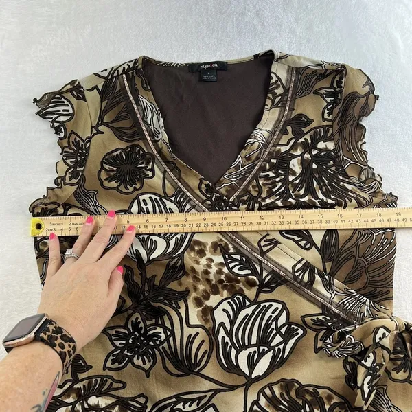 Style & Co Vtg Y2K Babydoll L Large Top Cap Sleeve Fairy Grunge Whimsigoth Goblincore Brown - Image 8