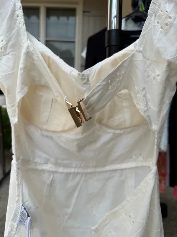 Hello Molly White Eyelet Milkmaid Mini Dress - Image 3