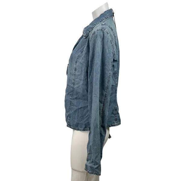 NEW Zara Blue Long Sleeve Collar Tie Knot Denim Jean Jacket Shirt Top Size XL - Image 2