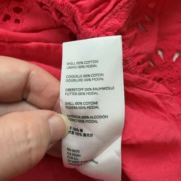 by Anthropologie Dani Coral Red Lace Eyelet Bell Sleeve Ruffle Dress Sz 0 - Image 9