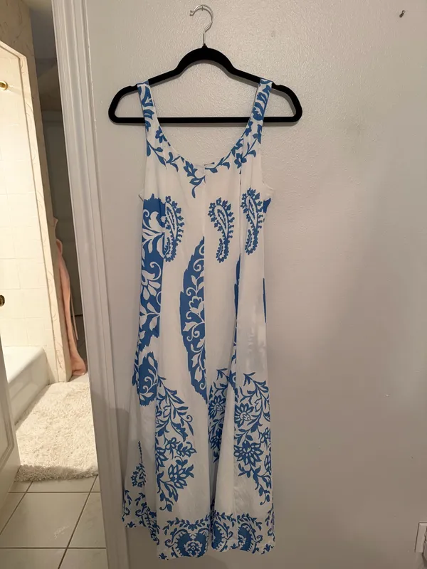 THML Blue and White Sleeveless Midi Dress - Image 4