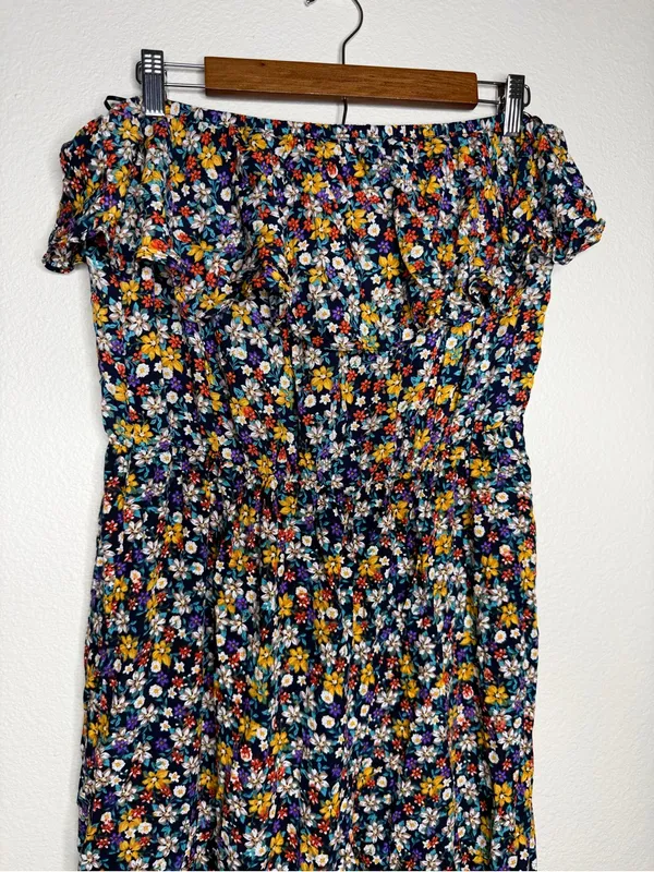 Umgee Women's Floral Boho Cropped Slip On Ruffle Jumpsuit 1X Strapless Vacay - Image 4
