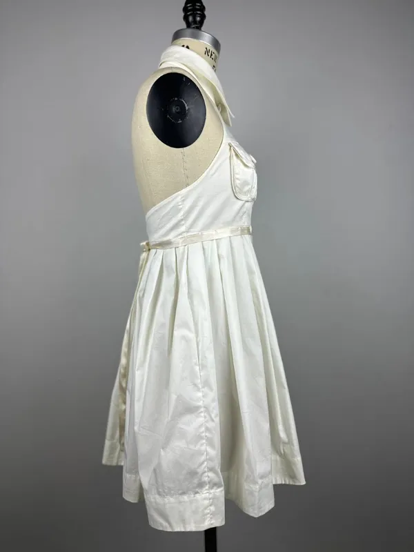 Vintage Y2K Bebe Off White Halter Tanya Mini Dress Pleated Button Front Size S - Image 11