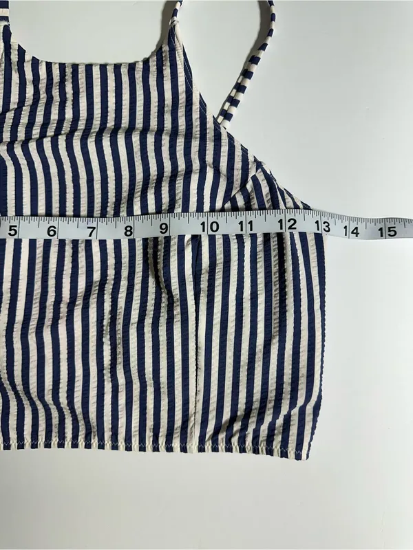 Lululemon Seersucker High-Neck Long-Line Swim Womens Navy Top Sz Small - Image 10
