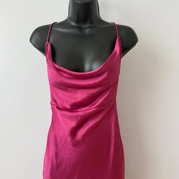 Lioness Revolve S Magenta Pink Satin Cowl Neck Maxi Dress Feminine Dainty Formal - Image 3
