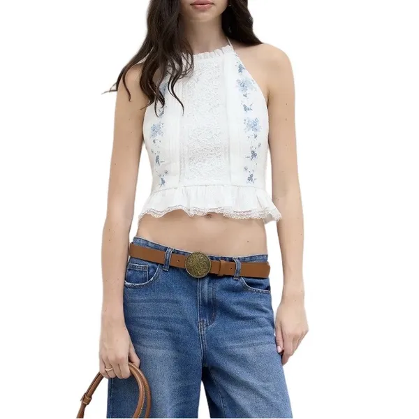 Cider White Floral Lace Halter Top (Size XL) - Image 3