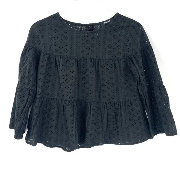 Madewell Black Eyelet Tiered Button Back Top - Image 5