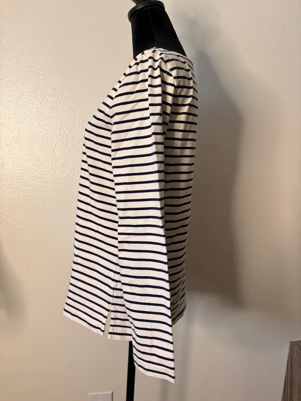 J.Crew blouse boat neck navy blue and cream color - Image 2
