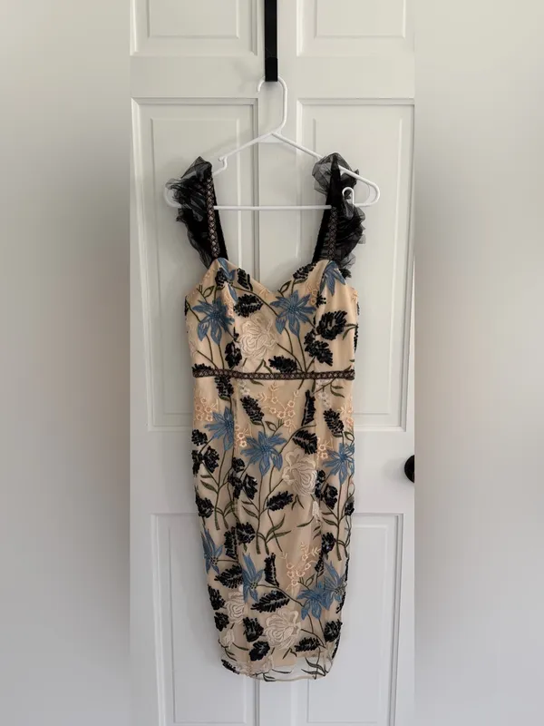 Lulus Show Stopper Cream Embroidered Sequin Bodycon Midi Dress‎ Medium - Image 4