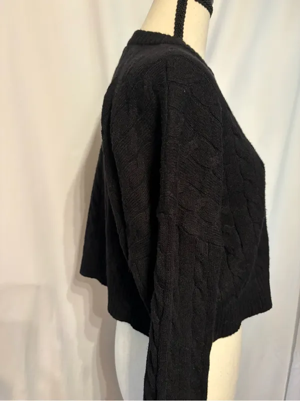 Arden B Black Cable-Knit Crewneck Cropped Coquettegirl Sweater Size L - Image 3
