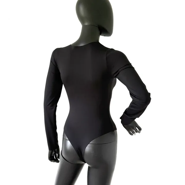 Black Slim Fit Bodysuit One Piece Long Sleeve Seamless Top Tee T-Shirt Blouse - Image 6