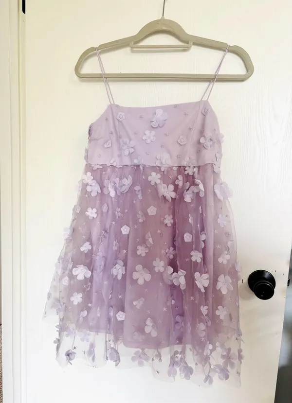 Altar'd State Aurora Purple 3D Floral Babydoll Mini Dress Embellished Lavender - Image 5