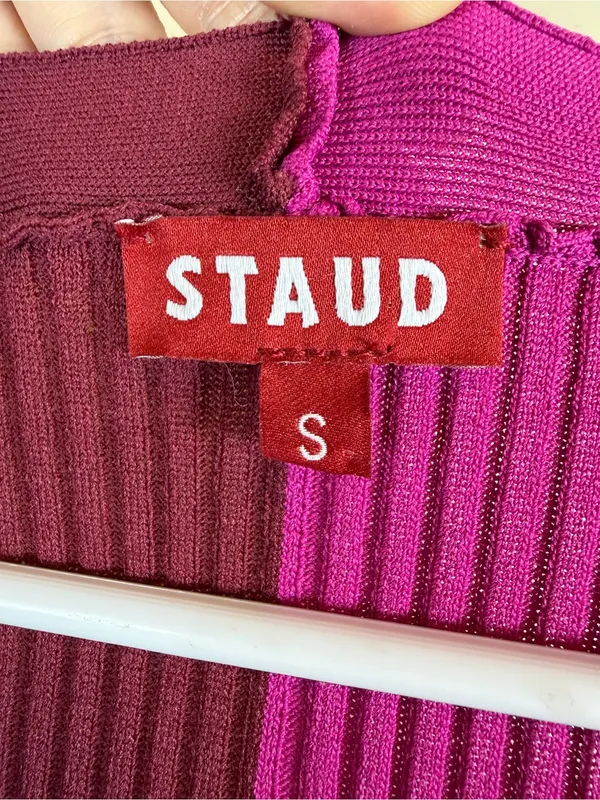 STAUD Shoko Colorblock Ribbed Knit Sweater Dress Fuchsia Bordeaux Midi Size S - Image 5