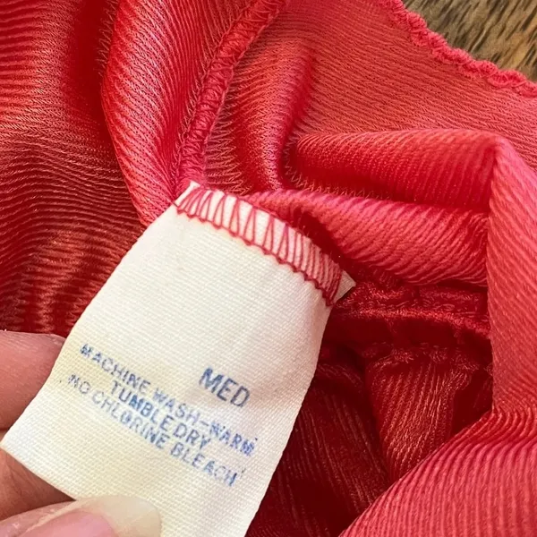 Vintage 70s Maxi Babydoll Slip Dress M Nylon Tiered Coral Nightgown Coquette - Image 7