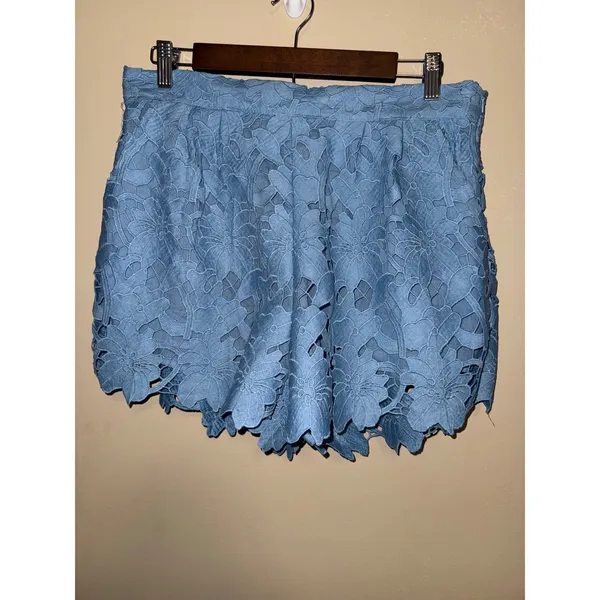 Umgee NWT Womens Blue Floral Eyelet Lace Scallop Hem High Rise Shorts L Feminine - Image 2