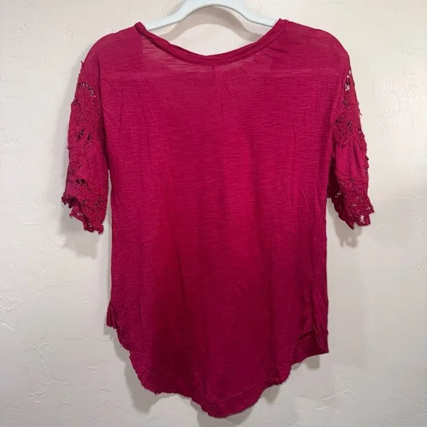Free People Pink Lace Sleeve Tee - Image 4