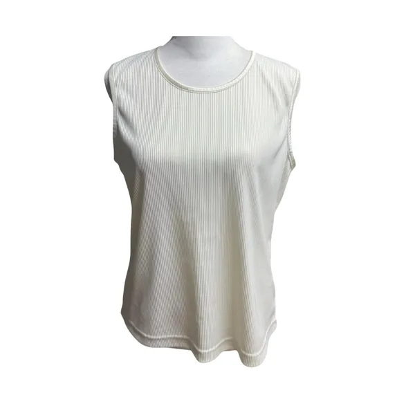 Allison Daley Ivory Ribbed Tunic Top M Petite Minimalist Coastal Grandma - Image 2