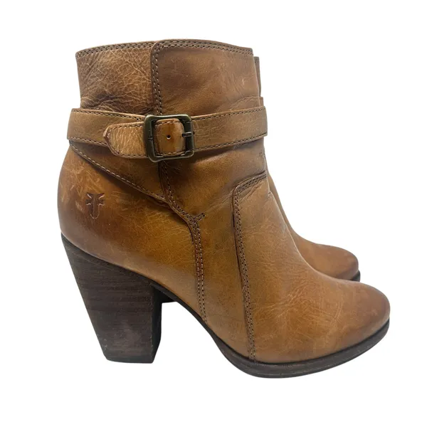 Frye Patty‎ Riding Bootie Brown Leather Harness Ankle Boots Heel Womens 7.5M - Image 8