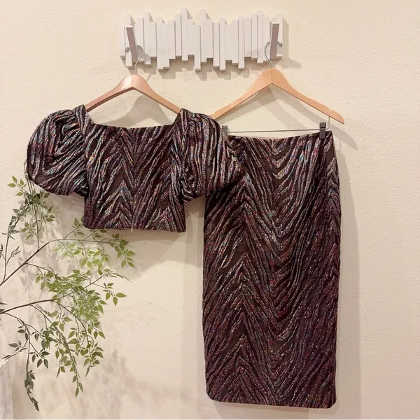 Elliatt Mikayla Crop Top and Maxi Skirt Two Piece Set In Purple Multi Small NWT - Image 11