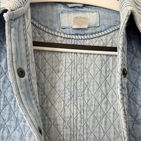 Blue Willi’s Denmark Quilted Denim Jacket Knit Sleeves Button 90s Vintage Large - Image 7