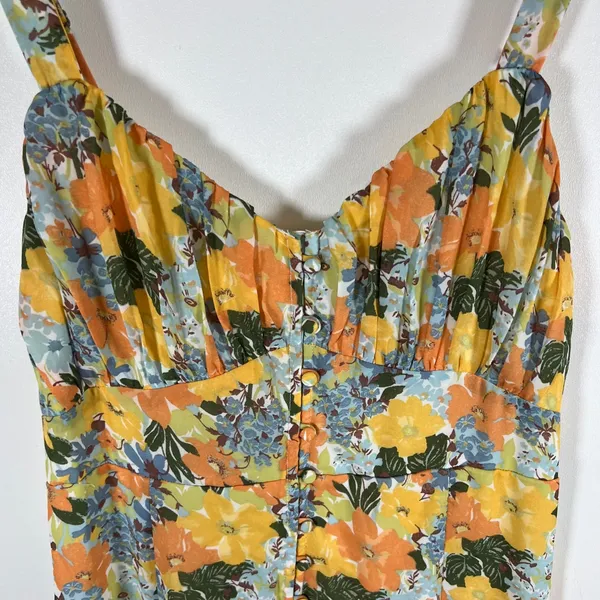 Abercrombie & Fitch Yellow Floral Button Front‎ Smocked Midi Dress Womens Medium - Image 5