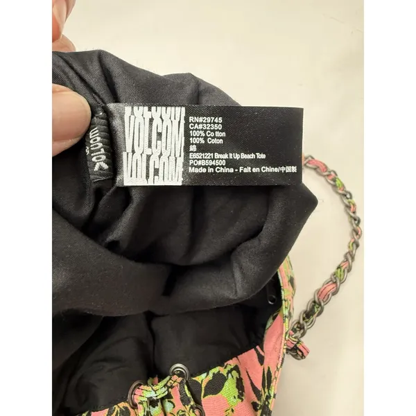 Volcom 2000s Pink Green Floral Large Tote Bag‎ Chain Handles Hobo Beach Casual - Image 6