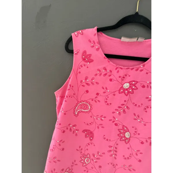 Croft & Barrow Y2k Fairy Pink Floral Paisley Embroidered Sequin Tank Top XL Womens - Image 2