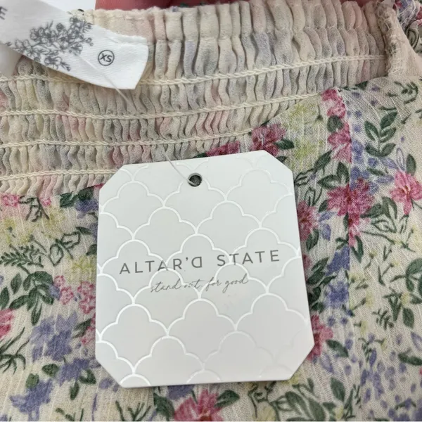 Altar’d State Ivory Multi Floral‎ Dress Women XS Fit & Flare Sheer Coquette NEW - Image 3