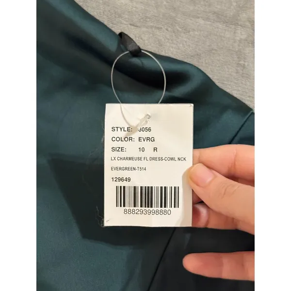 NWT Dessy Collection COWL-NECK CRISS‎ CROSS BACK SLIP DRESS EVERGREEN Size 10 R - Image 4