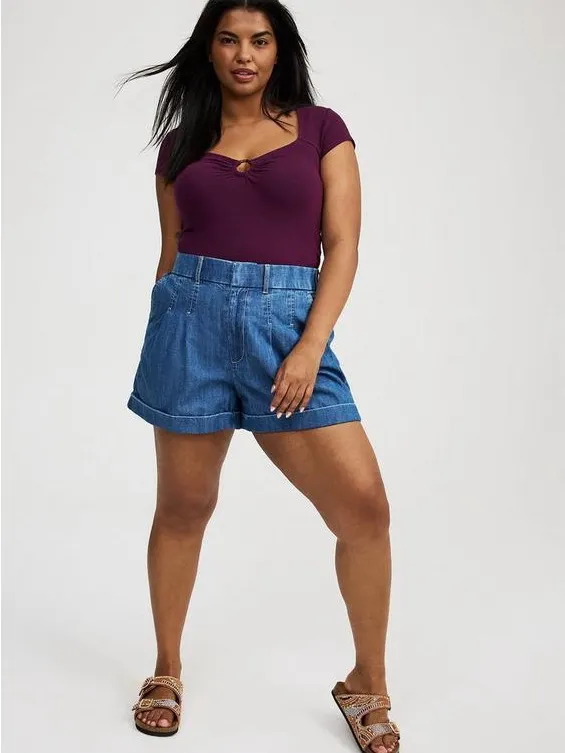 Torrid 1X 14-16 Foxy Sweetheart O-Ring Ruched Top Winter Bloom Purple NWT - Image 4