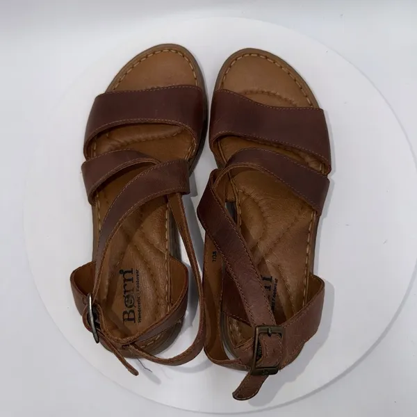 Born Lucia Sandals Womens 7M Brown Leather Comfort Strappy Slingback Cross Strap - Image 6