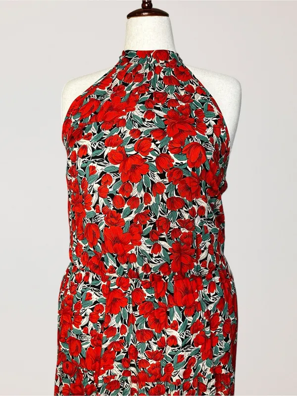 Red Floral Halter Midi Dress Size XXL - Image 4