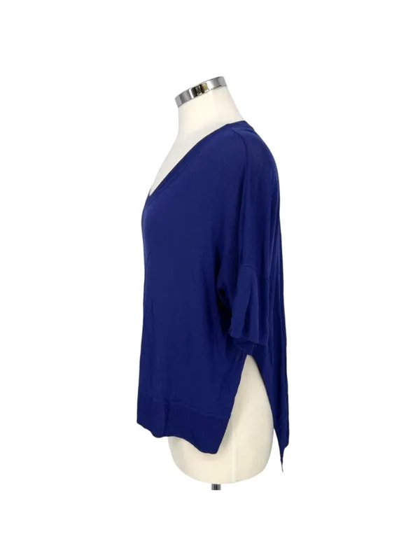 Wilfred Blue Knit Short Sleeve Side Slit Top Size Large Minimalist Casual Chic - Image 4