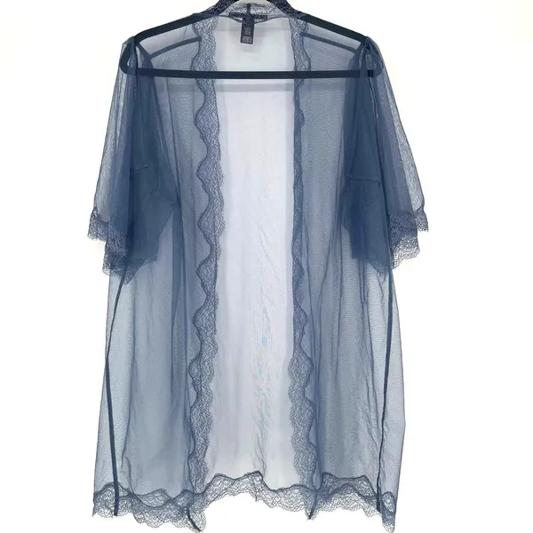 Victoria's Secret Sheer Mesh Lace Kimono Robe Slate Blue Open Front M/L - Image 2