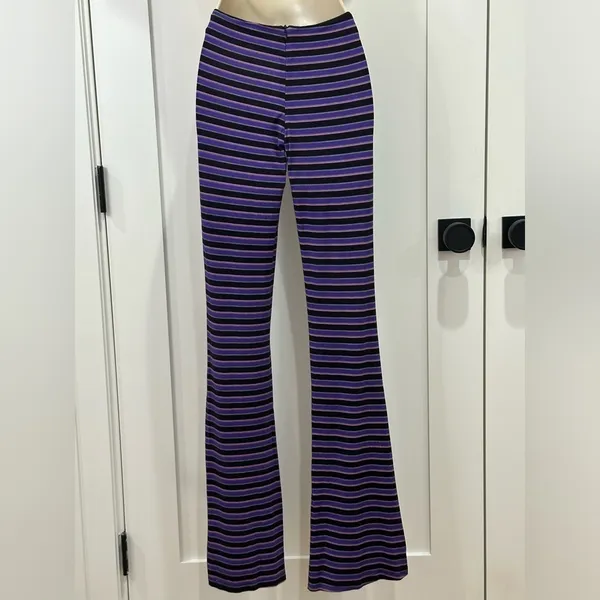 I AM GIA Carrie Cutout Flared Pants Striped Purple Size XS Party Emo Rock Rave - Image 3