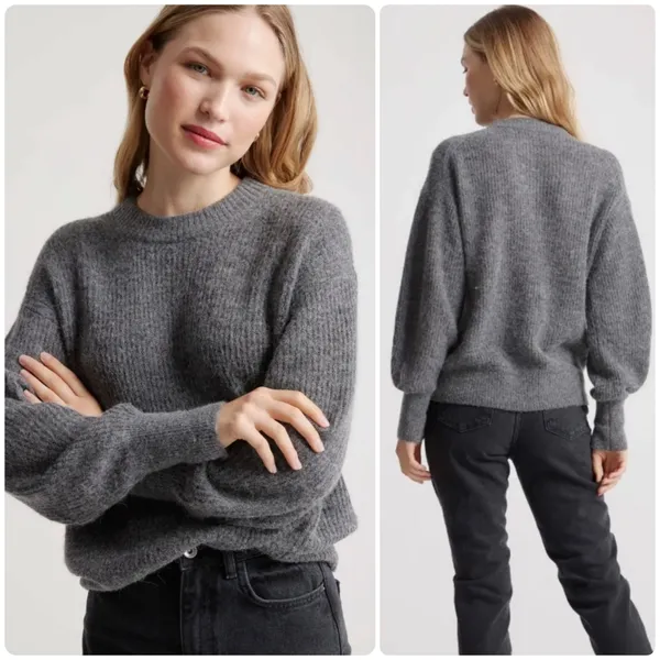 Quince Womens Baby Alpaca Wool Blend Ribbed Crew Neck Sweater Charcoal Size XS - Image 2