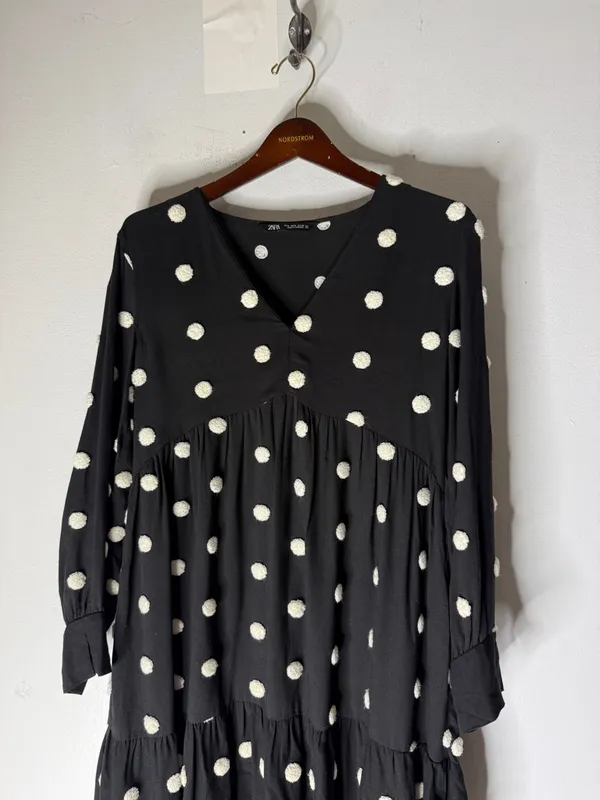 Zara Black and White‎ Polka Dot Dress Sz Medium - Image 3