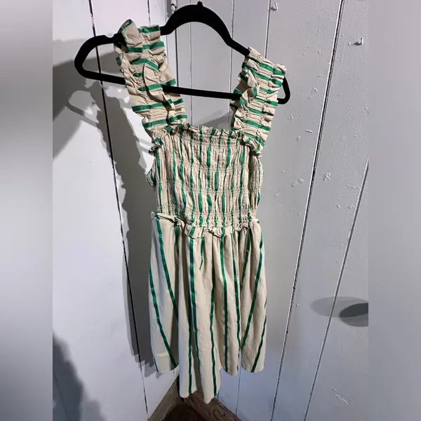 ANTHROPOLOGIE ENGLISH FACTORY Sleeveless Cream Dress with Green Stripes - Image 2