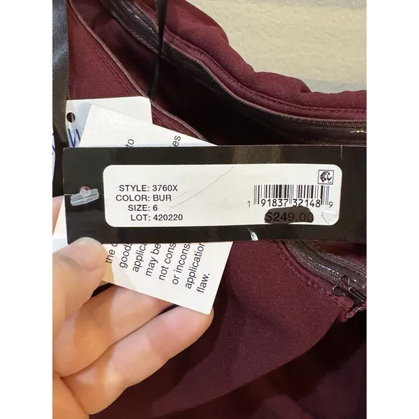 NWT Xscape Camila Off the Shoulder Scuba Crepe Long‎ Gown in Burgundy - Size 6 - Image 6