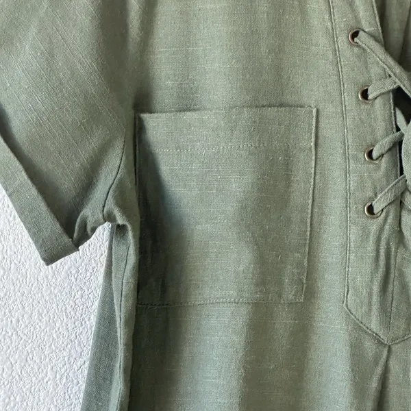 Lulu’s Olive Green Lace-Up Utility Mini Shirt Dress Short Sleeve Size Large - Image 5