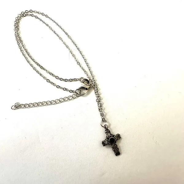 Silver tone and black dainty cross necklace - Image 7