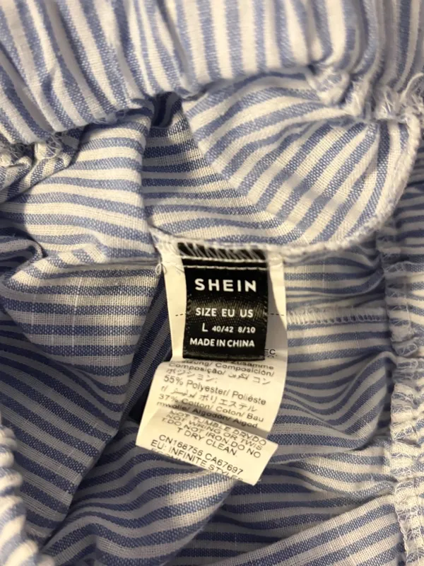 SHEIN Linen-Style Mid Rise Flare Elastic Waist Pants Blue White Stripes Womens L - Image 3
