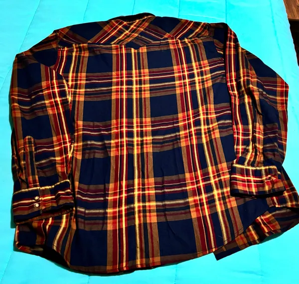 Levi's Men's Plaid Western button up Shirt Long Sleeve Red Orange Yellow XL - Image 5