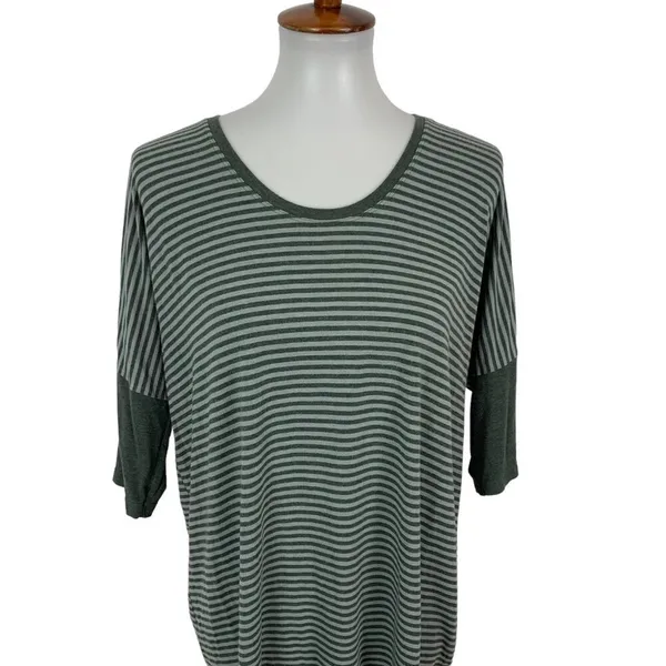 Threads Medium Striped Top Green Gray Relaxed Fit‎ Casual Basic - Image 2
