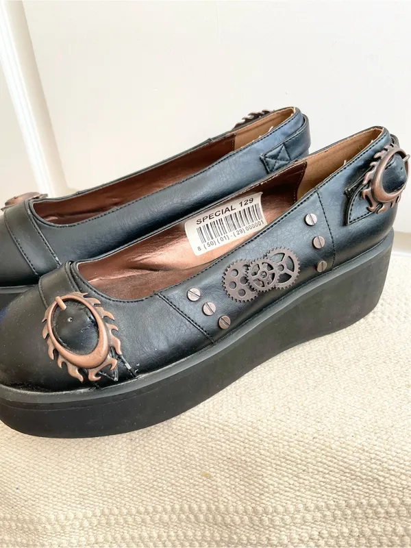 Hades KITTYHAWK BLACK PLATFORMS Steampunk Size 10 Leather - Image 4