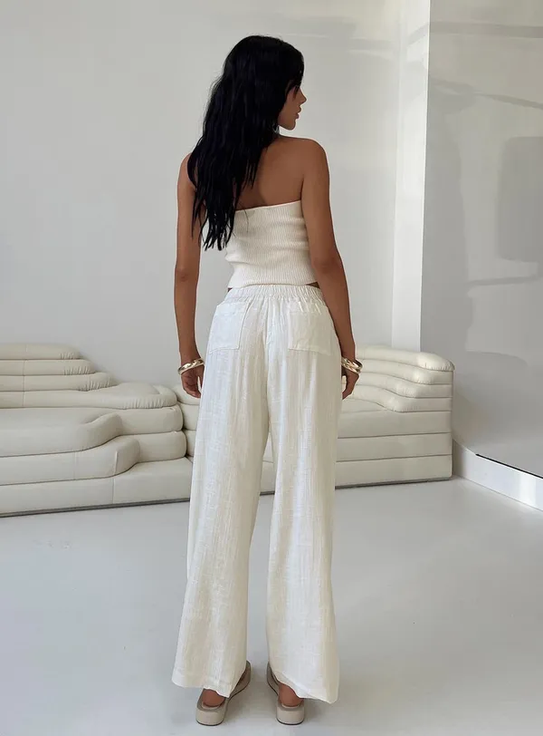 Princess Polly White Linen Blend Wide Leg Elastic Waist Pull On Lined Pants - Image 12