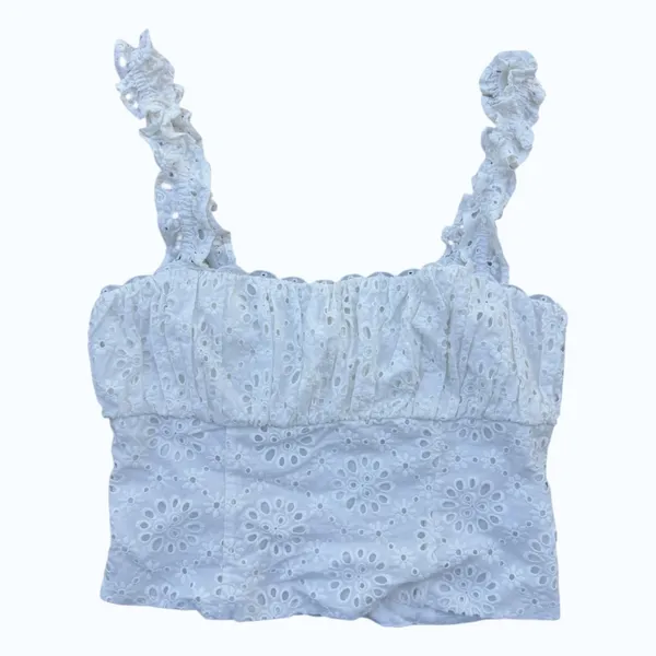 Tularosa Eyelet Crop Top Bohemian Ruffle Cotton Blouse Medium Sold by‎ Revolve - Image 2