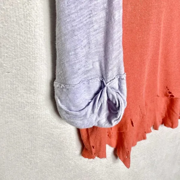 Free People We the Free Star Relaxed Distressed Henley Top Orange Linen Small - Image 9